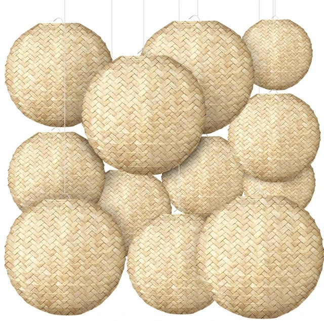 Main image of 12pcs Burlap Paper Lanterns Hanging Decor 10in Boho Ceiling Lantern Boho Hanging Decor for Classroom Birthday Party Wedding, Farmhouse Home Decoration, Ceremonial Events, Collapsible