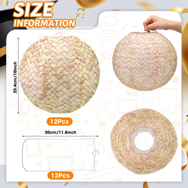 Alt view image 3 of 7 - 12pcs Burlap Paper Lanterns Hanging Decor 10in Boho Ceiling Lantern Boho Hanging Decor for Classroom Birthday Party Wedding, Farmhouse Home Decoration, Ceremonial Events, Collapsible