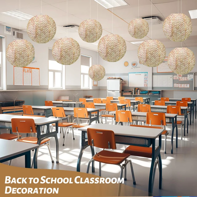 Alt view image 5 of 7 - 12pcs Burlap Paper Lanterns Hanging Decor 10in Boho Ceiling Lantern Boho Hanging Decor for Classroom Birthday Party Wedding, Farmhouse Home Decoration, Ceremonial Events, Collapsible