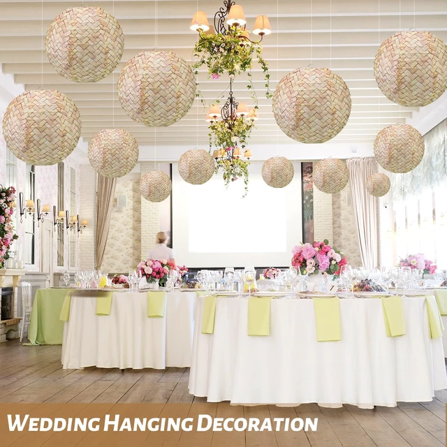 Alt view image 6 of 7 - 12pcs Burlap Paper Lanterns Hanging Decor 10in Boho Ceiling Lantern Boho Hanging Decor for Classroom Birthday Party Wedding, Farmhouse Home Decoration, Ceremonial Events, Collapsible