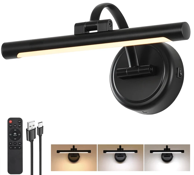 Main image of Rechargeable Picture Light for Wall, Cordless Art Lights Battery Operated, Dimmable Wall Light with Remote & Timer, 3 Color Modes for Paintings, Gallery, Artwork(Black, 12inch)
