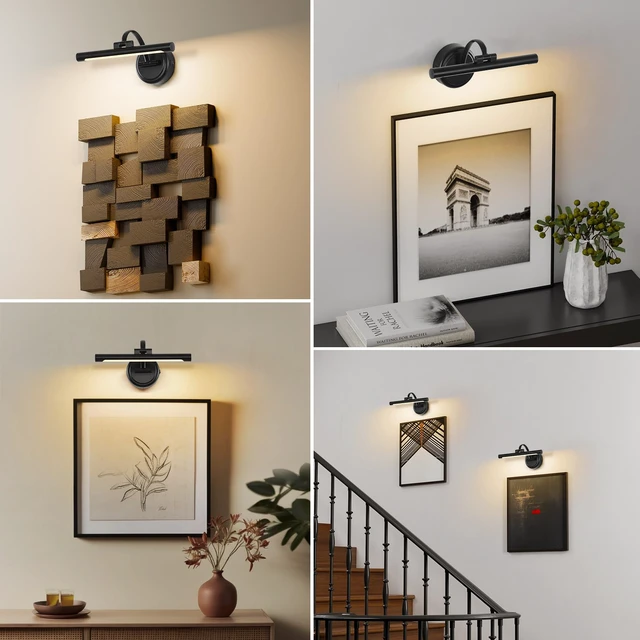 Alt view image 3 of 7 - Rechargeable Picture Light for Wall, Cordless Art Lights Battery Operated, Dimmable Wall Light with Remote & Timer, 3 Color Modes for Paintings, Gallery, Artwork(Black, 12inch)