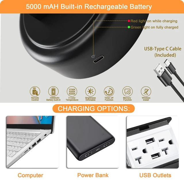Alt view image 7 of 7 - Rechargeable Picture Light for Wall, Cordless Art Lights Battery Operated, Dimmable Wall Light with Remote & Timer, 3 Color Modes for Paintings, Gallery, Artwork(Black, 12inch)