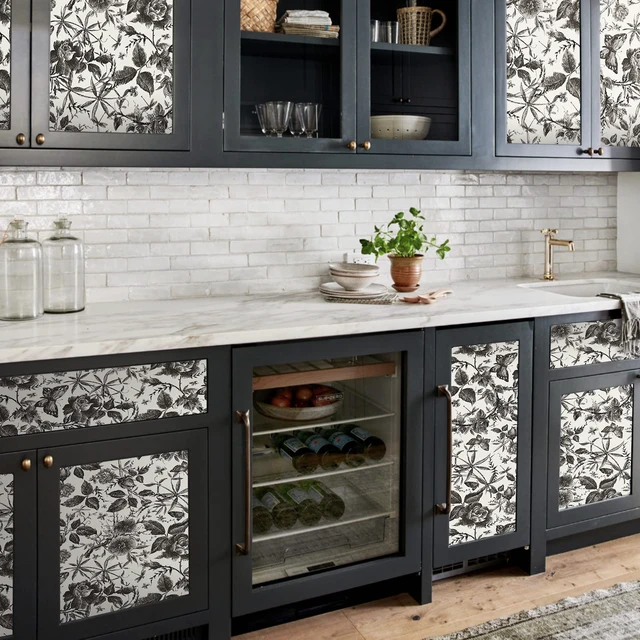 Alt view image 3 of 7 - Black Rose Floral Vintage Peel and Stick Wallpaper,15.8" x 394" Self Adhesive Removable Rose Floral Butterfly Contact Paper, Vintage Vinyl Wall Paper for Bedroom, Bathroom, Decor,43 sq