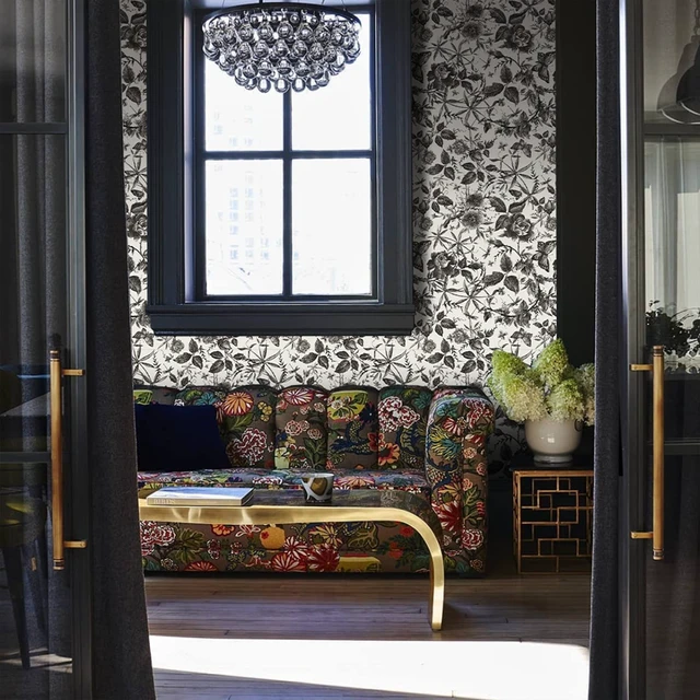 Alt view image 4 of 7 - Black Rose Floral Vintage Peel and Stick Wallpaper,15.8" x 394" Self Adhesive Removable Rose Floral Butterfly Contact Paper, Vintage Vinyl Wall Paper for Bedroom, Bathroom, Decor,43 sq