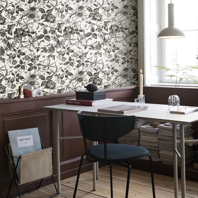 Alt view image 6 of 7 - Black Rose Floral Vintage Peel and Stick Wallpaper,15.8" x 394" Self Adhesive Removable Rose Floral Butterfly Contact Paper, Vintage Vinyl Wall Paper for Bedroom, Bathroom, Decor,43 sq