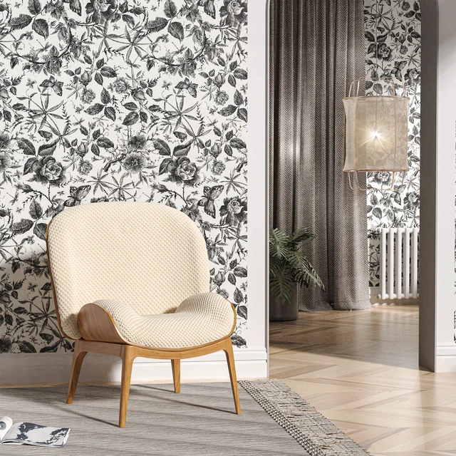 Alt view image 7 of 7 - Black Rose Floral Vintage Peel and Stick Wallpaper,15.8" x 394" Self Adhesive Removable Rose Floral Butterfly Contact Paper, Vintage Vinyl Wall Paper for Bedroom, Bathroom, Decor,43 sq
