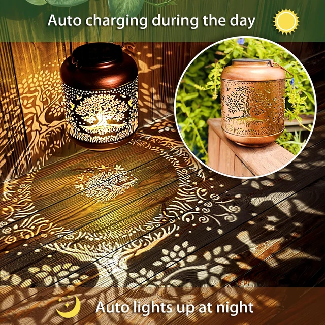 Alt view image 5 of 7 - 2 Pack Tree of Life Outdoor Solar Hanging Lanterns Waterproof LED Solar Lights Metal Decorative Lantern for Garden, Patio, Courtyard, Backyard, Yard Decor Unique Tree of Life Gifts for Women Gardening