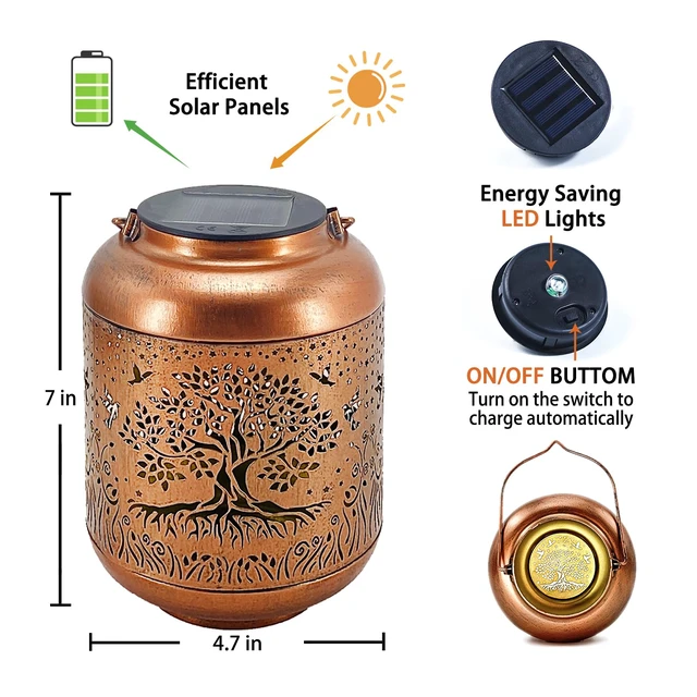Alt view image 7 of 7 - 2 Pack Tree of Life Outdoor Solar Hanging Lanterns Waterproof LED Solar Lights Metal Decorative Lantern for Garden, Patio, Courtyard, Backyard, Yard Decor Unique Tree of Life Gifts for Women Gardening