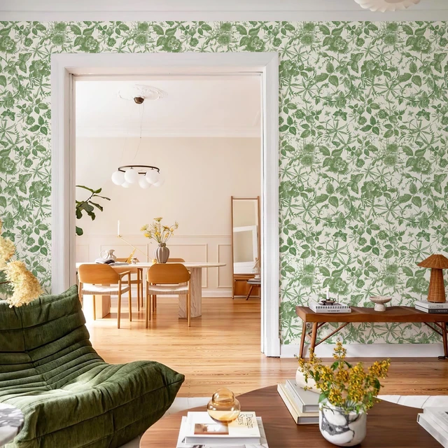 Alt view image 3 of 7 - Green Rose Floral Vintage Peel and Stick Wallpaper,15.8" x 394" Self Adhesive Removable Rose Floral Butterfly Contact Paper, Vintage Vinyl Wall Paper for Bedroom, Bathroom, Decor,43 sq