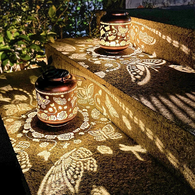 Main image of 2 Pack Butterfly Outdoor Solar Hanging Lanterns Waterproof LED Solar Lights Metal Decorative Lanterns for Garden, Patio, Courtyard, Backyard, Yard Decor Unique Butterfly Gifts for Women Gardening