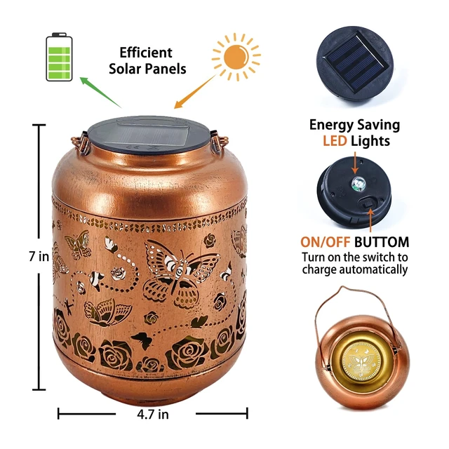 Alt view image 6 of 7 - 2 Pack Butterfly Outdoor Solar Hanging Lanterns Waterproof LED Solar Lights Metal Decorative Lanterns for Garden, Patio, Courtyard, Backyard, Yard Decor Unique Butterfly Gifts for Women Gardening