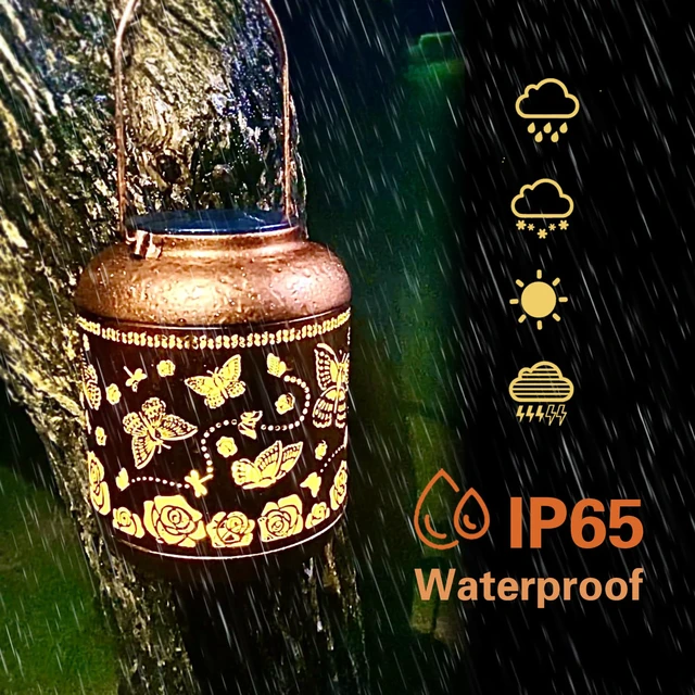 Alt view image 7 of 7 - 2 Pack Butterfly Outdoor Solar Hanging Lanterns Waterproof LED Solar Lights Metal Decorative Lanterns for Garden, Patio, Courtyard, Backyard, Yard Decor Unique Butterfly Gifts for Women Gardening