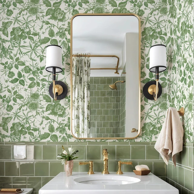 Alt view image 5 of 7 - Green Rose Floral Vintage Peel and Stick Wallpaper,15.8" x 394" Self Adhesive Removable Rose Floral Butterfly Contact Paper, Vintage Vinyl Wall Paper for Bedroom, Bathroom, Decor,43 sq
