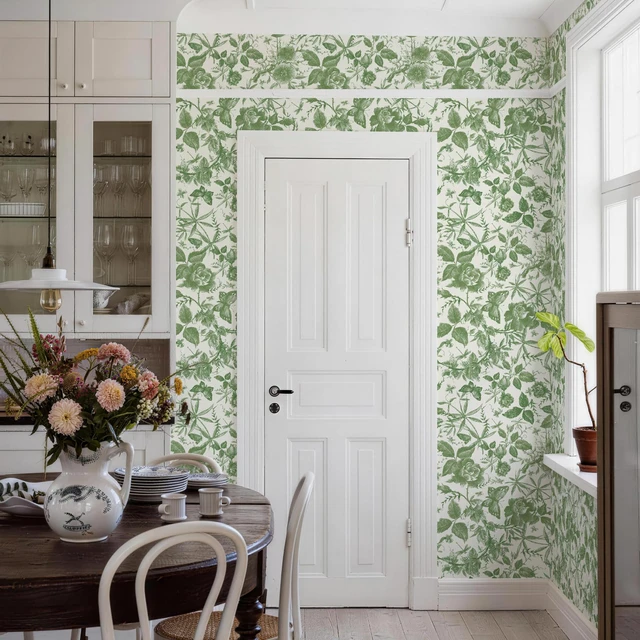 Alt view image 6 of 7 - Green Rose Floral Vintage Peel and Stick Wallpaper,15.8" x 394" Self Adhesive Removable Rose Floral Butterfly Contact Paper, Vintage Vinyl Wall Paper for Bedroom, Bathroom, Decor,43 sq
