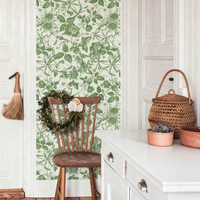 Alt view image 4 of 7 - Green Rose Floral Vintage Peel and Stick Wallpaper,15.8" x 394" Self Adhesive Removable Rose Floral Butterfly Contact Paper, Vintage Vinyl Wall Paper for Bedroom, Bathroom, Decor,43 sq