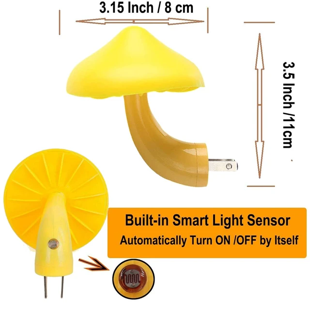 Alt view image 3 of 4 - 4 Pack Plug in Night Lights with Light Sensor,Mushroom Night Light Auto Dusk to Dawn Sensor, LED Nightlights,Adults Kids Bedroom,Bathroom,Hallway,Stairs,Kitchen Warm Yellow NightLight