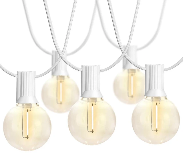 Main image of 97FT White Outdoor String Lights with 49 G40 LED Bulbs (1 Spare) Waterproof & Shatterproof Patio Lights, Connectable Hanging Lights for Yard, Porch, Deck, Garden & Pergola