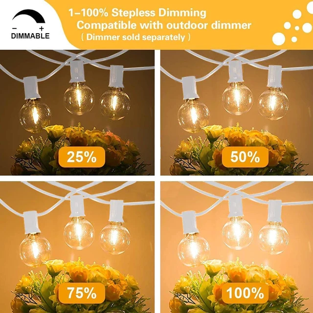 Alt view image 5 of 7 - 97FT White Outdoor String Lights with 49 G40 LED Bulbs (1 Spare) Waterproof & Shatterproof Patio Lights, Connectable Hanging Lights for Yard, Porch, Deck, Garden & Pergola