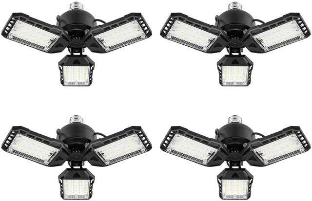 Main image of LED Garage Lights for Garage LED Bay Lighting, E26/E27, 4 Pack 3+1 Deformable Panels, Shop Barn Light Garage Ceiling Lights Bulb for Basement Warehouse Shop, 80W, 8000LM 6500K