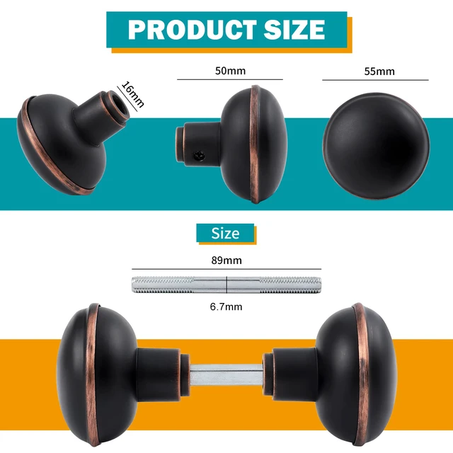 Alt view image 2 of 4 - Vintage Oil Rubbed Bronze Door Knob Set with Spindle,2 Pack Old Style Door Knobs Replacement Broken for Antique Mortise Lock, Older Home Interior Door