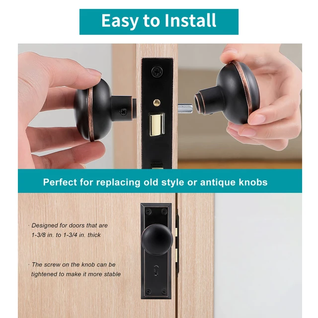 Alt view image 3 of 4 - Vintage Oil Rubbed Bronze Door Knob Set with Spindle,2 Pack Old Style Door Knobs Replacement Broken for Antique Mortise Lock, Older Home Interior Door