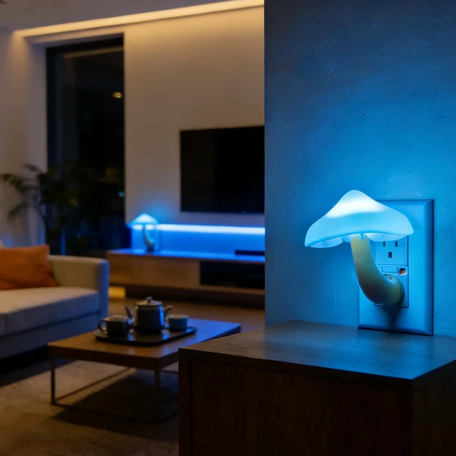 Alt view image 3 of 7 - 4 Pack Mushroom Night Light,Plug in Sensor Light Color Changing Wall Lamp,LED Nightlights for Kids Room, Adults Bedroom,Bathroom,Hallway,Toilet,Stairs, Kitchen
