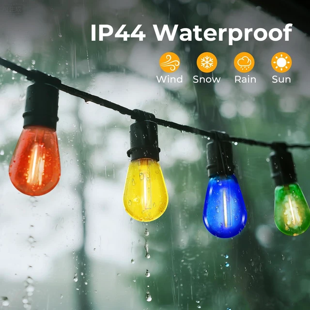 Alt view image 7 of 7 - 24 Pack S14 Colored LED String Light Bulbs, 1W Plastic Shatterproof Replacement Bulbs for Outdoor Patio Backyard Lights, E26 Medium Base, Warm White 2200K, Dimmable, Red/Green/Blue/Orange