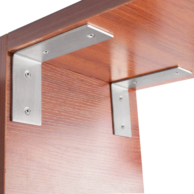 Alt view image 4 of 6 - Heavy Duty L Brackets, 5×3×1.8 in Shelf Brackets, Brushed Nickel 3mm Thick Stainless Steel, 55 LB Load Capacity, Wide Support Design, Easy Installation, Includes Hardware, 4 Pack