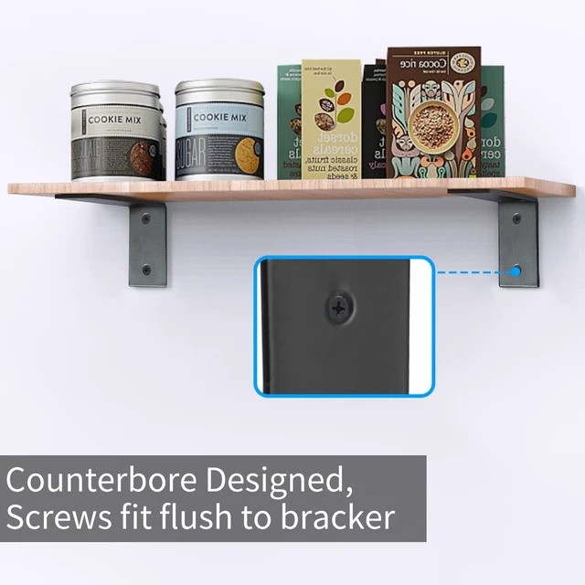 Alt view image 4 of 7 - Heavy Duty L Brackets, 5 x 3 x 1.8 Inch Shelf Brackets, Black 3mm Thick Stainless Steel, 55 LB Load Capacity, Wall Mounted, Floating Shelf Support, Includes Hardware, 4 Pack