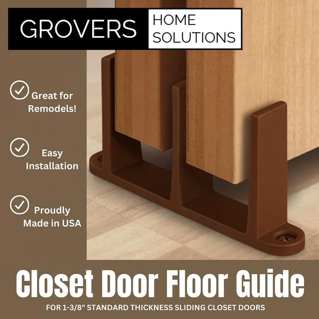 Alt view image 2 of 6 - 3-Pack Sliding Closet Door Floor Guide Bracket | Universal Fit for 1-3/8" Width Bypass Doors (Brown)