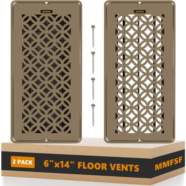 Main image of Floor Vent Covers, Floor Register 6x14, 2 Pack Adjustable Decorative Vent Covers for Home Floor, Ceiling or Sidewall Vent with Screws, Rust-Proof Heavy Duty Walkable Steel Floor Vents (6'' X 14'')