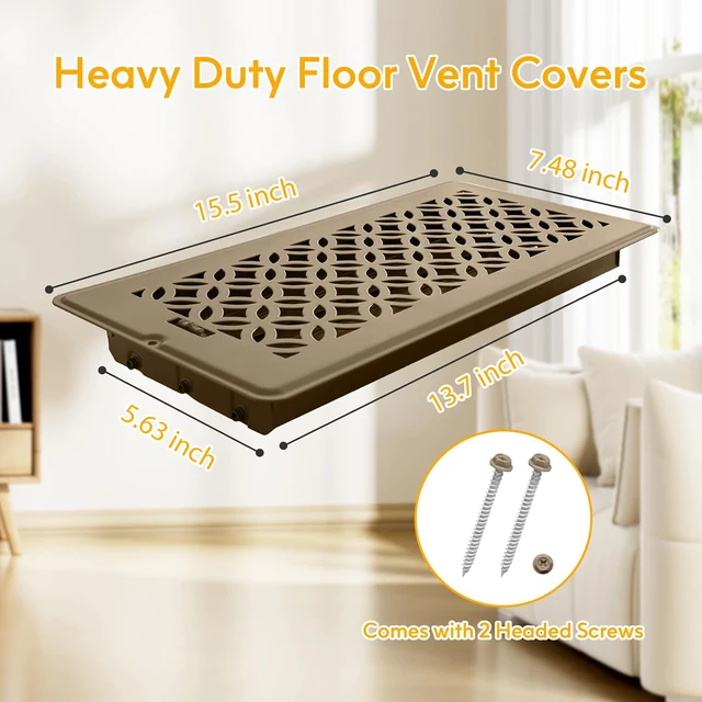 Alt view image 2 of 7 - Floor Vent Covers, Floor Register 6x14, 2 Pack Adjustable Decorative Vent Covers for Home Floor, Ceiling or Sidewall Vent with Screws, Rust-Proof Heavy Duty Walkable Steel Floor Vents (6'' X 14'')
