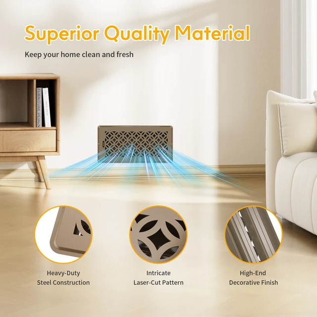 Alt view image 5 of 7 - Floor Vent Covers, Floor Register 6x14, 2 Pack Adjustable Decorative Vent Covers for Home Floor, Ceiling or Sidewall Vent with Screws, Rust-Proof Heavy Duty Walkable Steel Floor Vents (6'' X 14'')