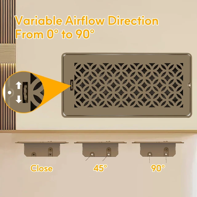 Alt view image 6 of 7 - Floor Vent Covers, Floor Register 6x14, 2 Pack Adjustable Decorative Vent Covers for Home Floor, Ceiling or Sidewall Vent with Screws, Rust-Proof Heavy Duty Walkable Steel Floor Vents (6'' X 14'')