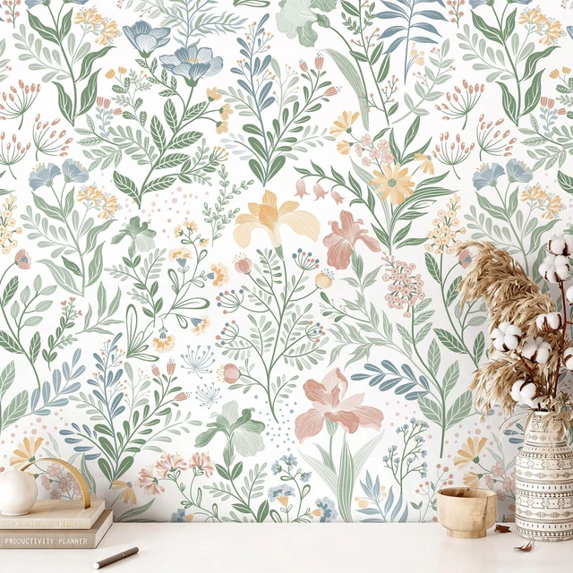 Main image of Floral Peel and Stick Wallpaper Boho Nature Wall Paper 17.3×393 Self Adhesive Floral Contact Paper Cabinet Flower Modern Wildflower Wallpaper Removable Waterproof Wallpaper Bathroom Bedroom