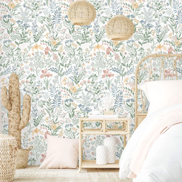 Alt view image 2 of 7 - Floral Peel and Stick Wallpaper Boho Nature Wall Paper 17.3×393 Self Adhesive Floral Contact Paper Cabinet Flower Modern Wildflower Wallpaper Removable Waterproof Wallpaper Bathroom Bedroom