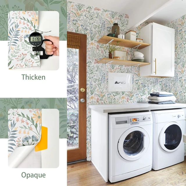Alt view image 4 of 7 - Floral Peel and Stick Wallpaper Boho Nature Wall Paper 17.3×393 Self Adhesive Floral Contact Paper Cabinet Flower Modern Wildflower Wallpaper Removable Waterproof Wallpaper Bathroom Bedroom