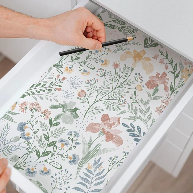 Alt view image 6 of 7 - Floral Peel and Stick Wallpaper Boho Nature Wall Paper 17.3×393 Self Adhesive Floral Contact Paper Cabinet Flower Modern Wildflower Wallpaper Removable Waterproof Wallpaper Bathroom Bedroom