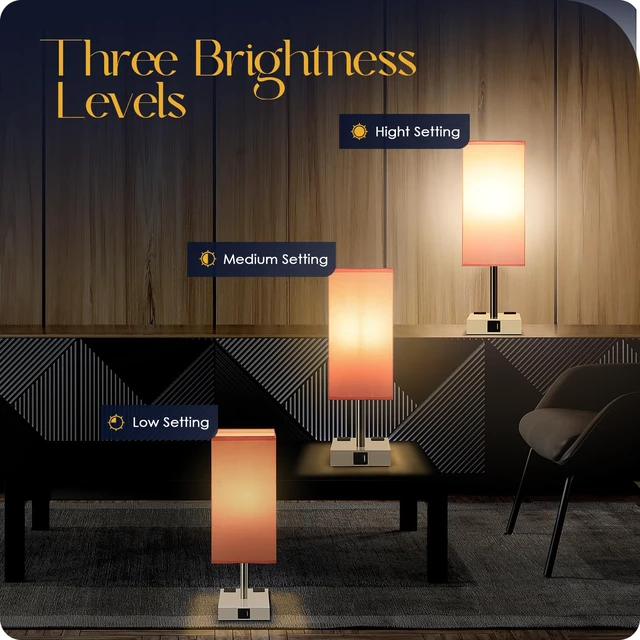 Alt view image 2 of 7 - Bedside Lamp with USB Ports - Touch Control Table Lamp for Bedroom with USB C+A Charging Ports & AC Outlets, 3 Way Dimmable Nightstand Light with White Base for Living Room (LED Bulb Included, Pink)