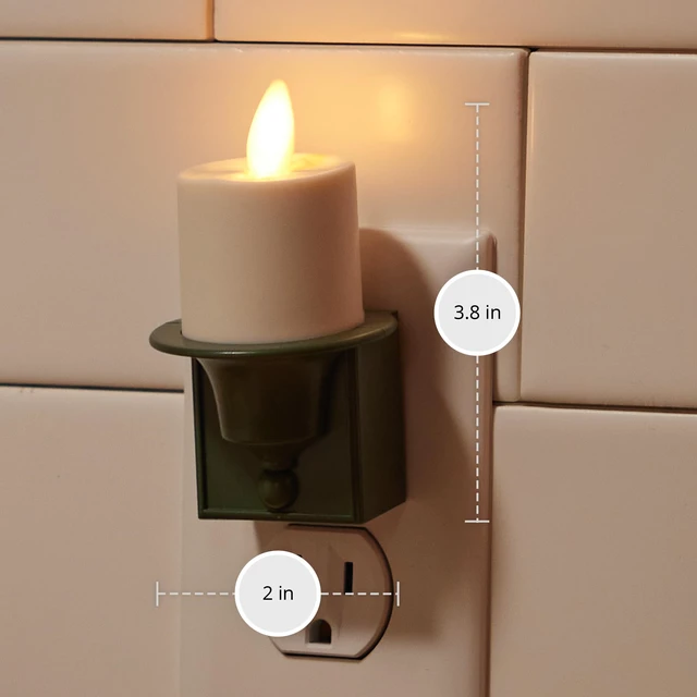 Alt view image 7 of 7 - Flameless Candle Nightlight w/Dusk to Dawn Light Dark Auto Sensor, Loden Green Wall Plug Indoor Night LED Light w/Real-Flame Effect Technology, Bathroom Bedroom Hallway, No Remote Needed