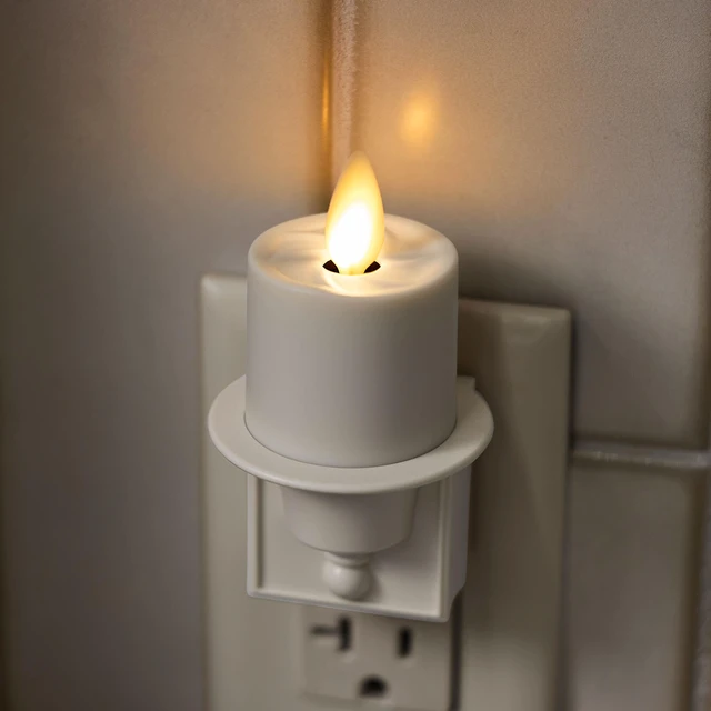 Alt view image 2 of 7 - Flameless Candle Nightlight w/Dusk to Dawn Light Dark Auto Sensor, White Wall Plug Indoor Night LED Light w/Real-Flame Effect Technology, Bathroom Bedroom Hallway, No Remote Needed