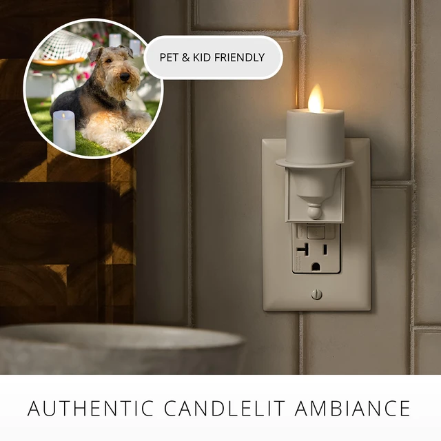 Alt view image 6 of 7 - Flameless Candle Nightlight w/Dusk to Dawn Light Dark Auto Sensor, White Wall Plug Indoor Night LED Light w/Real-Flame Effect Technology, Bathroom Bedroom Hallway, No Remote Needed