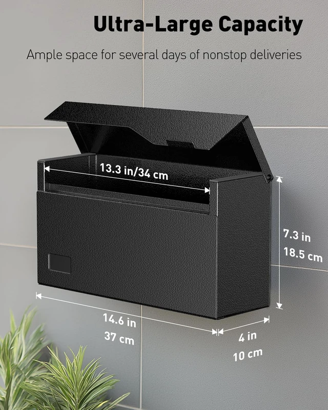 Alt view image 2 of 7 - Wall Mount Mailbox for Outside, Large Metal Mail Box for House Heavy Duty, Modern Post Box, Letters Drop Box for Outdoor Office (No Lock)