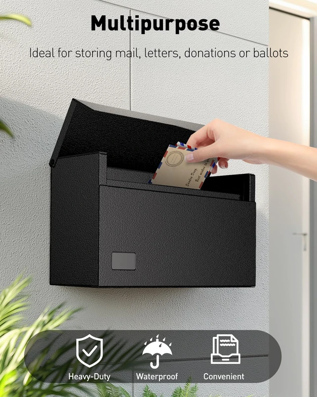 Alt view image 3 of 7 - Wall Mount Mailbox for Outside, Large Metal Mail Box for House Heavy Duty, Modern Post Box, Letters Drop Box for Outdoor Office (No Lock)