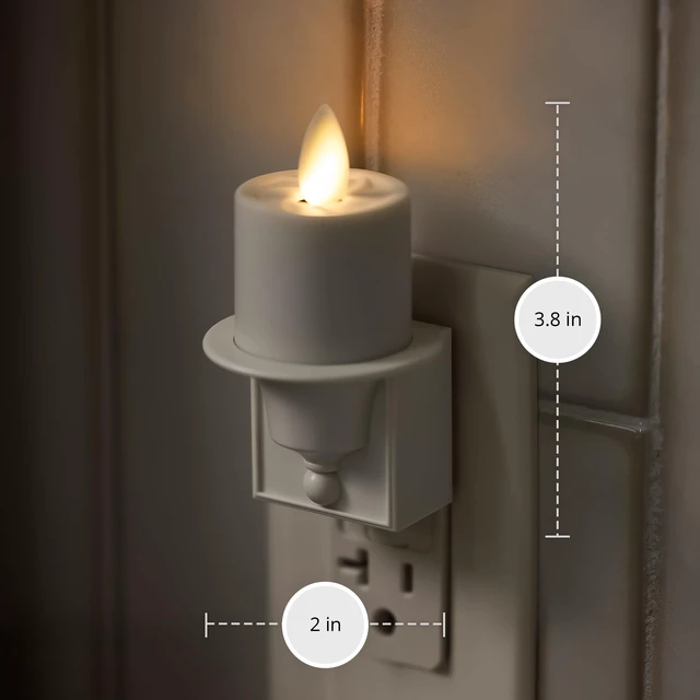 Alt view image 7 of 7 - Flameless Candle Nightlight w/Dusk to Dawn Light Dark Auto Sensor, White Wall Plug Indoor Night LED Light w/Real-Flame Effect Technology, Bathroom Bedroom Hallway, No Remote Needed
