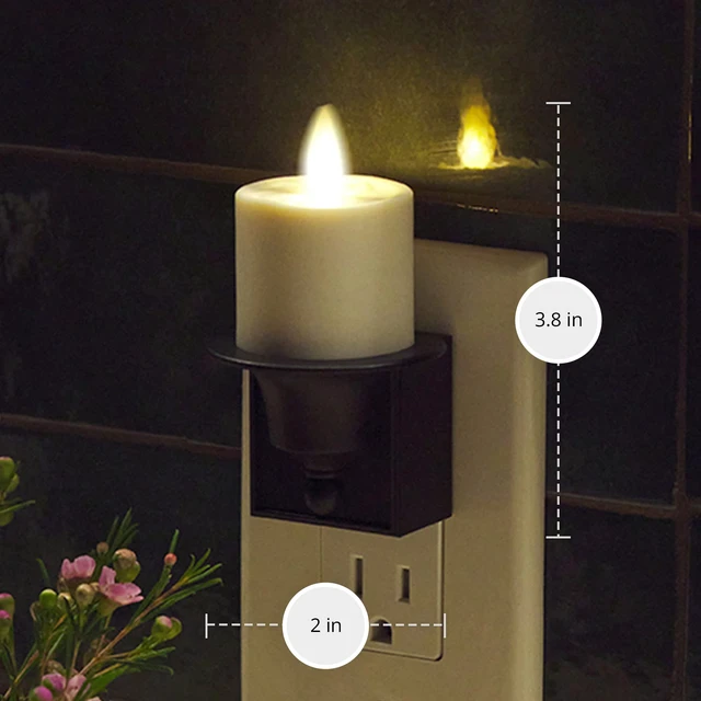 Alt view image 6 of 7 - Flameless Candle Nightlight w/Dusk to Dawn Light Dark Auto Sensor, Black Wall Plug Indoor Night LED Light w/Real-Flame Effect Technology, Bathroom Bedroom Hallway, No Remote Needed