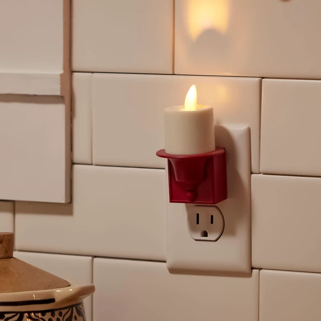 Alt view image 2 of 6 - Flameless Candle Nightlight w/Dusk to Dawn Light Dark Auto Sensor, Red Wall Plug Indoor Night LED Light w/Real-Flame Effect Technology, Bathroom Bedroom Hallway, No Remote Needed