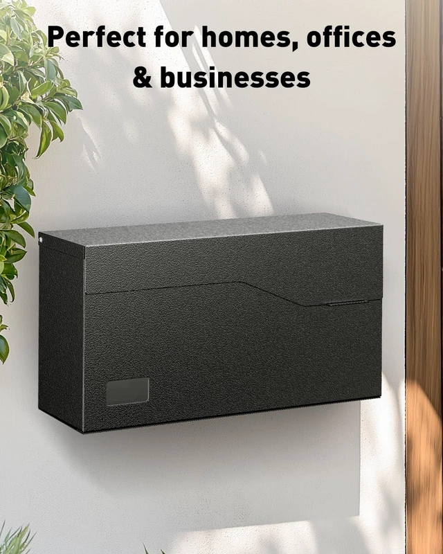 Alt view image 6 of 7 - Wall Mount Mailbox for Outside, Large Metal Mail Box for House Heavy Duty, Modern Post Box, Letters Drop Box for Outdoor Office (No Lock)