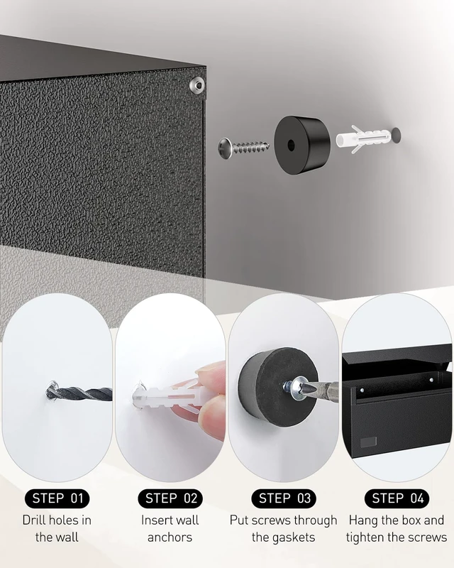 Alt view image 7 of 7 - Wall Mount Mailbox for Outside, Large Metal Mail Box for House Heavy Duty, Modern Post Box, Letters Drop Box for Outdoor Office (No Lock)